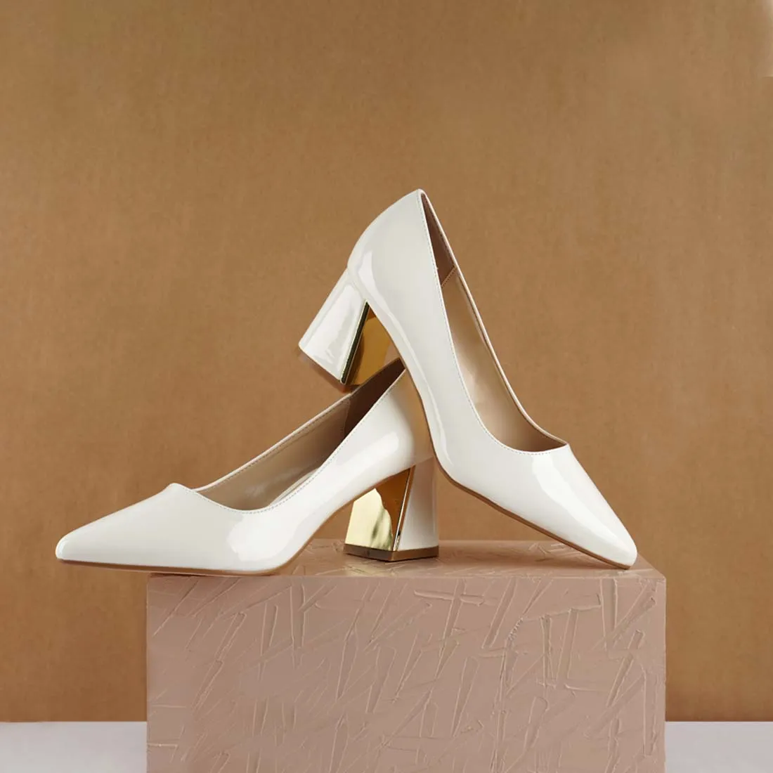 Metallic Accent Block Heel Pumps