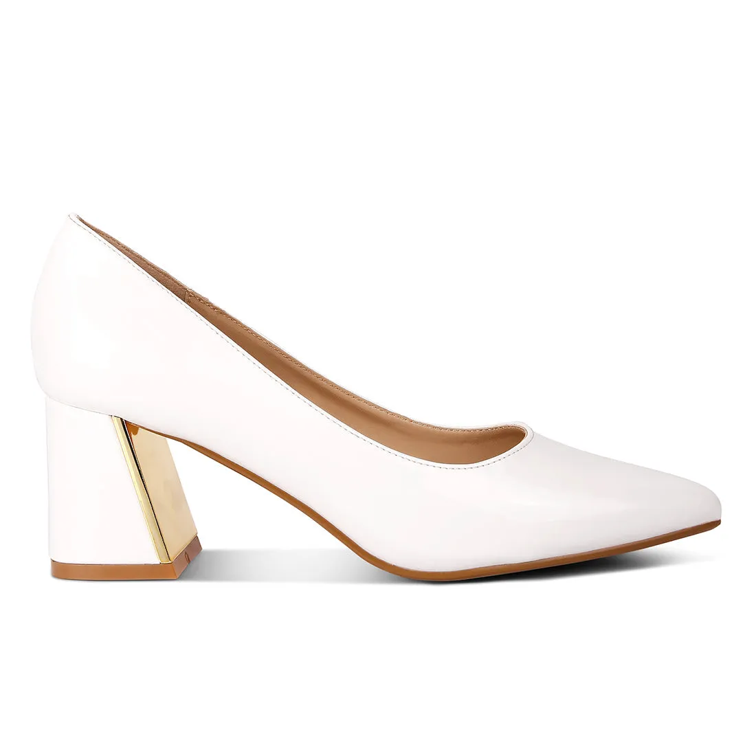 Metallic Accent Block Heel Pumps