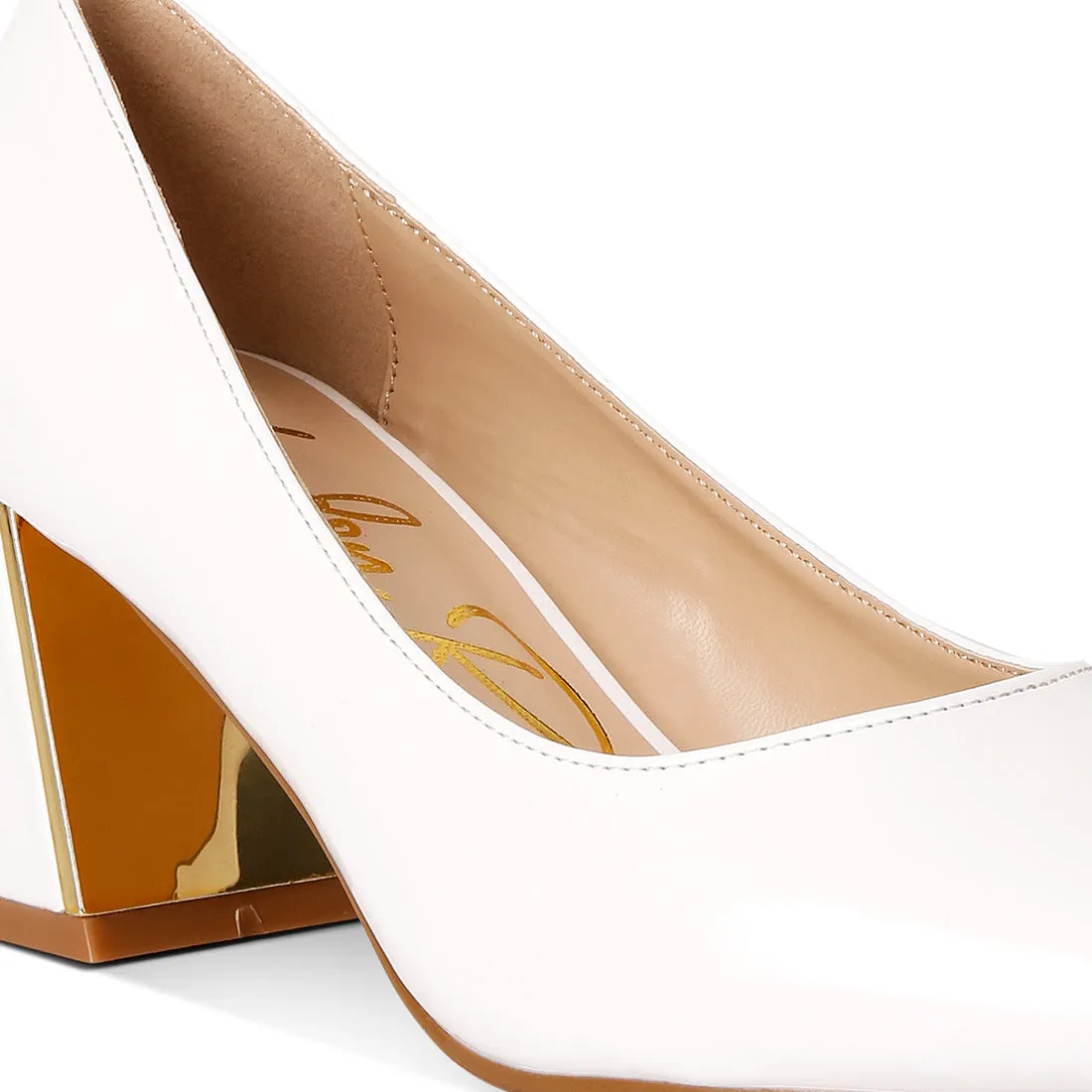 Metallic Accent Block Heel Pumps