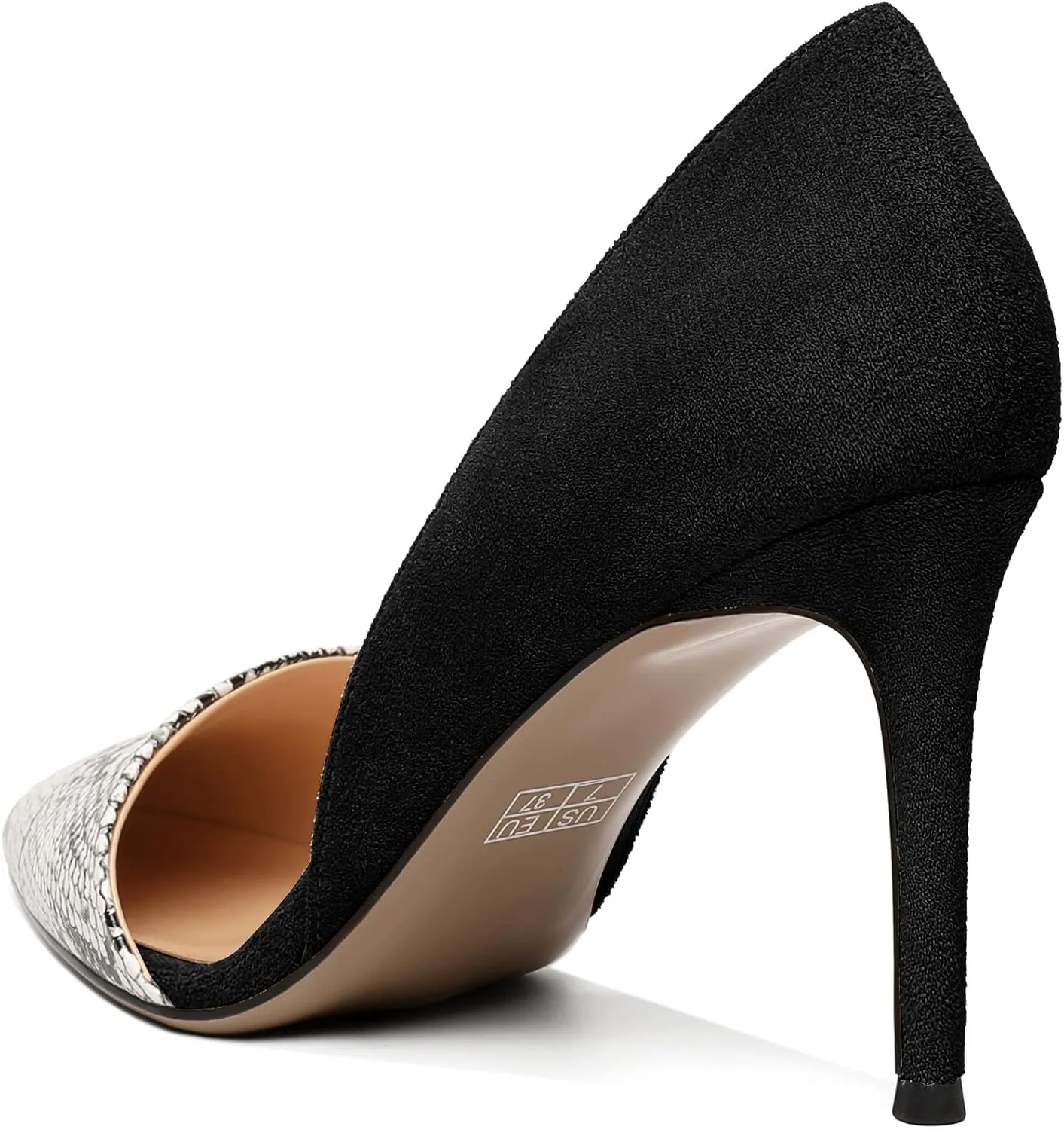 Mettesally Women Stiletto Heels Snakeskin Slip On Pointed Toe Pumps Closed Toe High Heel Dress Shoes for Wedding Party Office