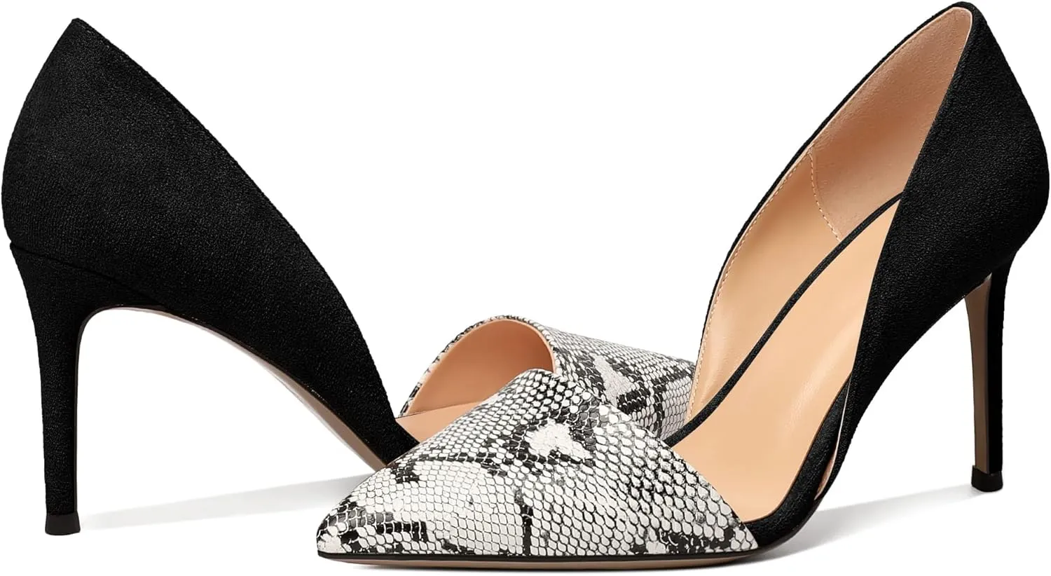 Mettesally Women Stiletto Heels Snakeskin Slip On Pointed Toe Pumps Closed Toe High Heel Dress Shoes for Wedding Party Office