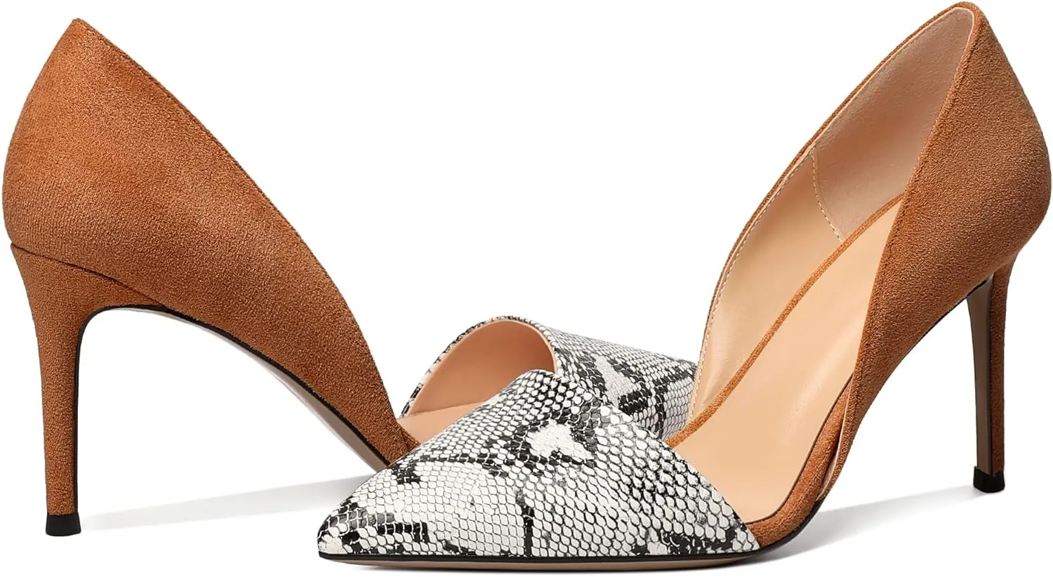 Mettesally Women Stiletto Heels Snakeskin Slip On Pointed Toe Pumps Closed Toe High Heel Dress Shoes for Wedding Party Office