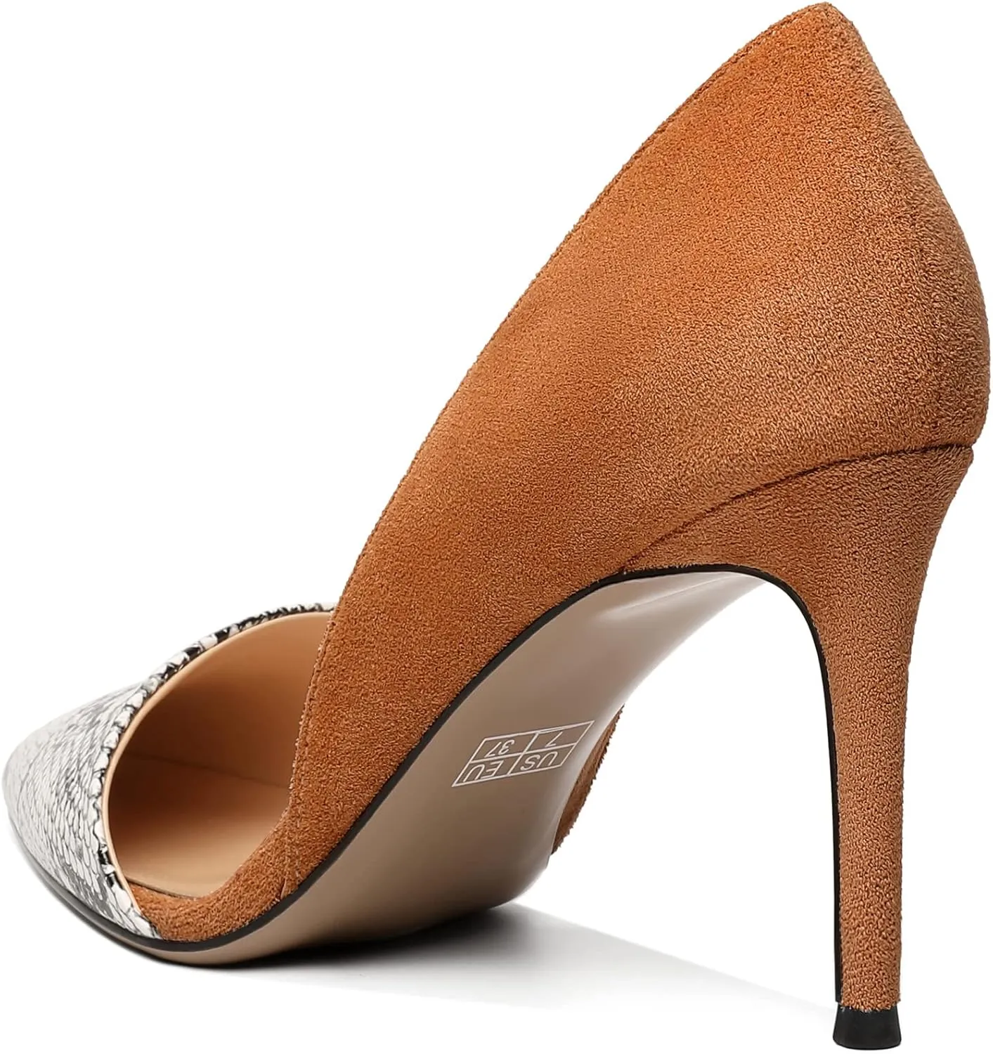 Mettesally Women Stiletto Heels Snakeskin Slip On Pointed Toe Pumps Closed Toe High Heel Dress Shoes for Wedding Party Office