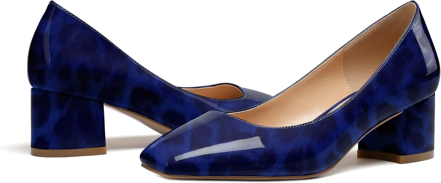 Mettesally Women's Block Heel Pumps Square Toe Middle Heels Comfort Walking Party Club Elegant Dress Shoes