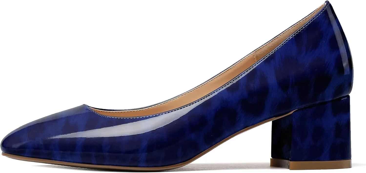 Mettesally Women's Block Heel Pumps Square Toe Middle Heels Comfort Walking Party Club Elegant Dress Shoes