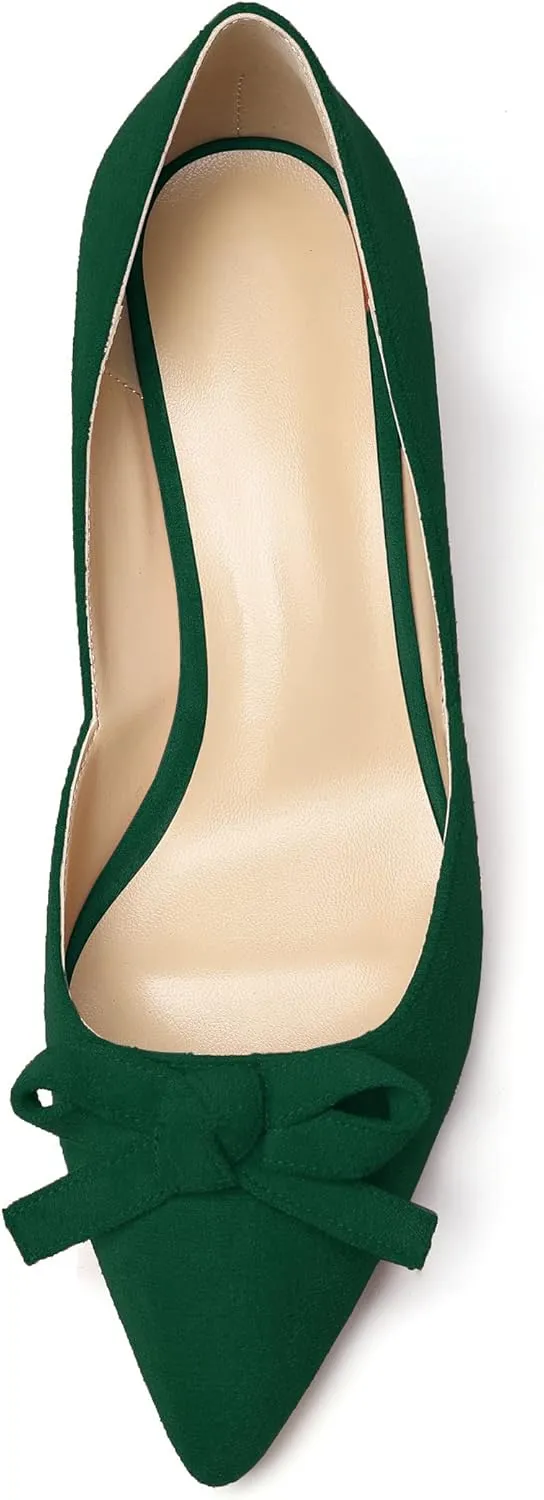 Mettesally Women’s Block Heel Pumps with Bow Knot Pointed Toe D’Orsay Chunky Heel Dress Party Shoes