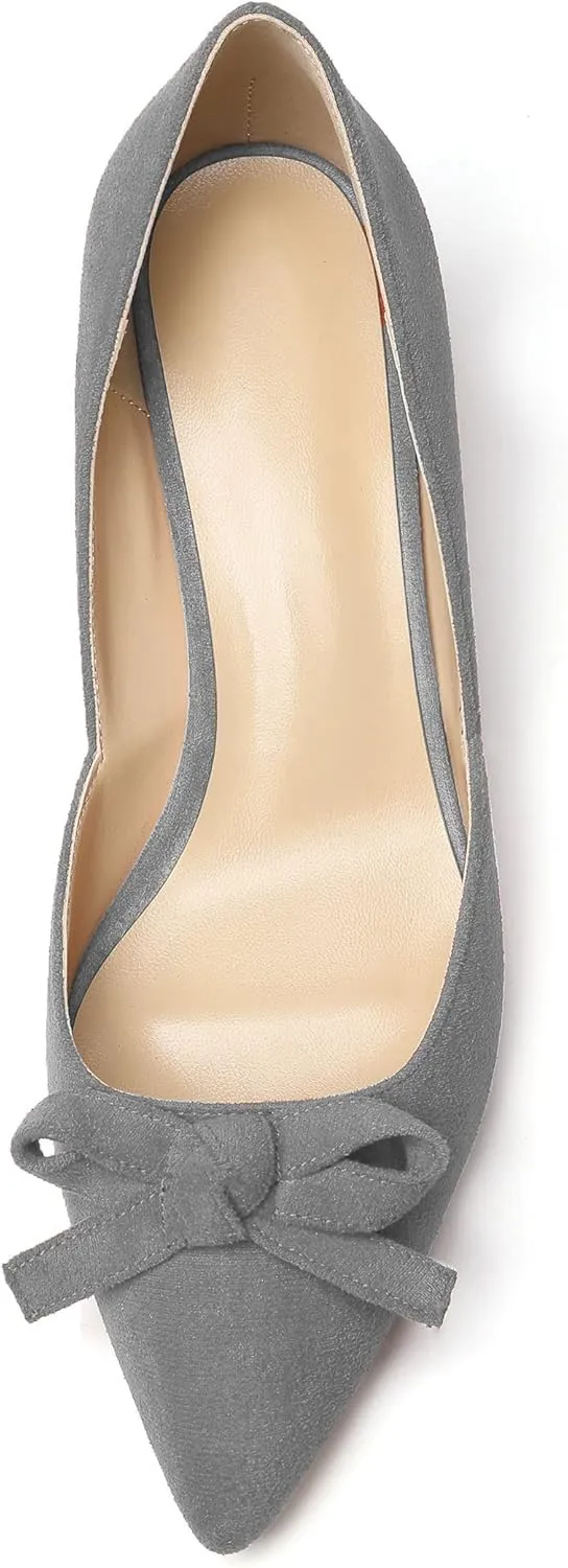 Mettesally Women’s Block Heel Pumps with Bow Knot Pointed Toe D’Orsay Chunky Heel Dress Party Shoes