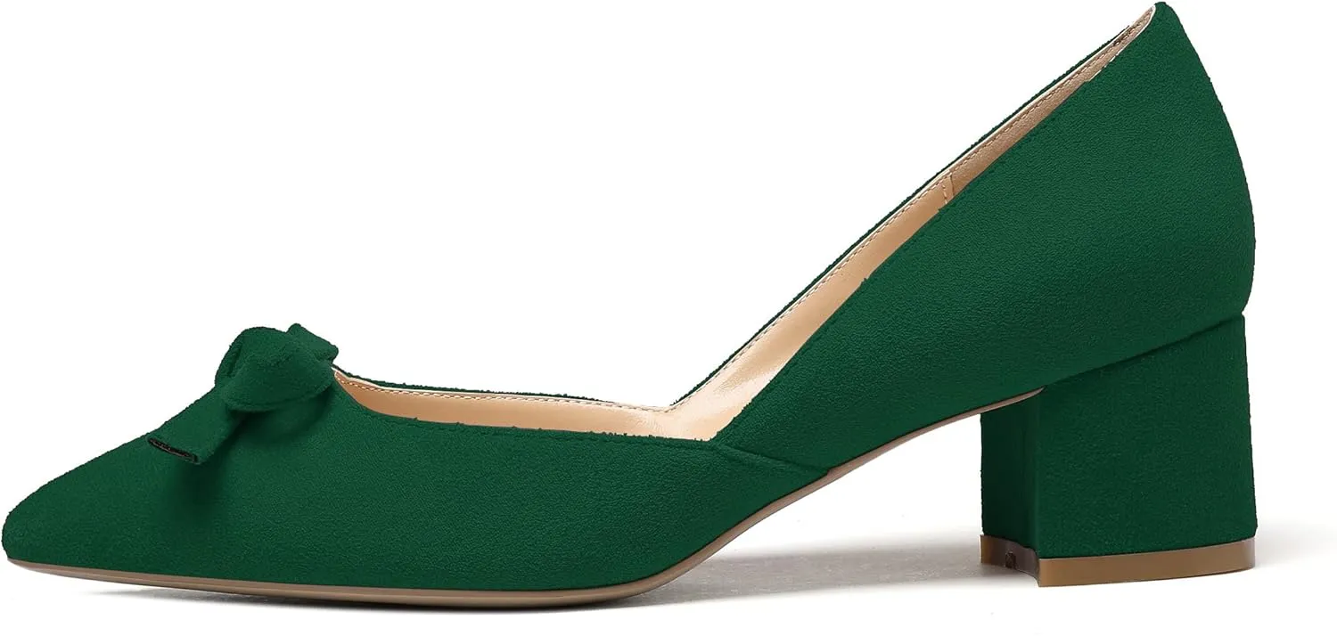 Mettesally Women’s Block Heel Pumps with Bow Knot Pointed Toe D’Orsay Chunky Heel Dress Party Shoes