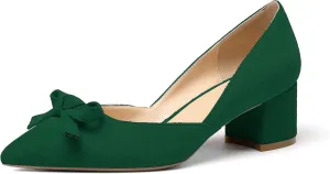 Mettesally Women’s Block Heel Pumps with Bow Knot Pointed Toe D’Orsay Chunky Heel Dress Party Shoes