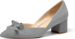 Mettesally Women’s Block Heel Pumps with Bow Knot Pointed Toe D’Orsay Chunky Heel Dress Party Shoes