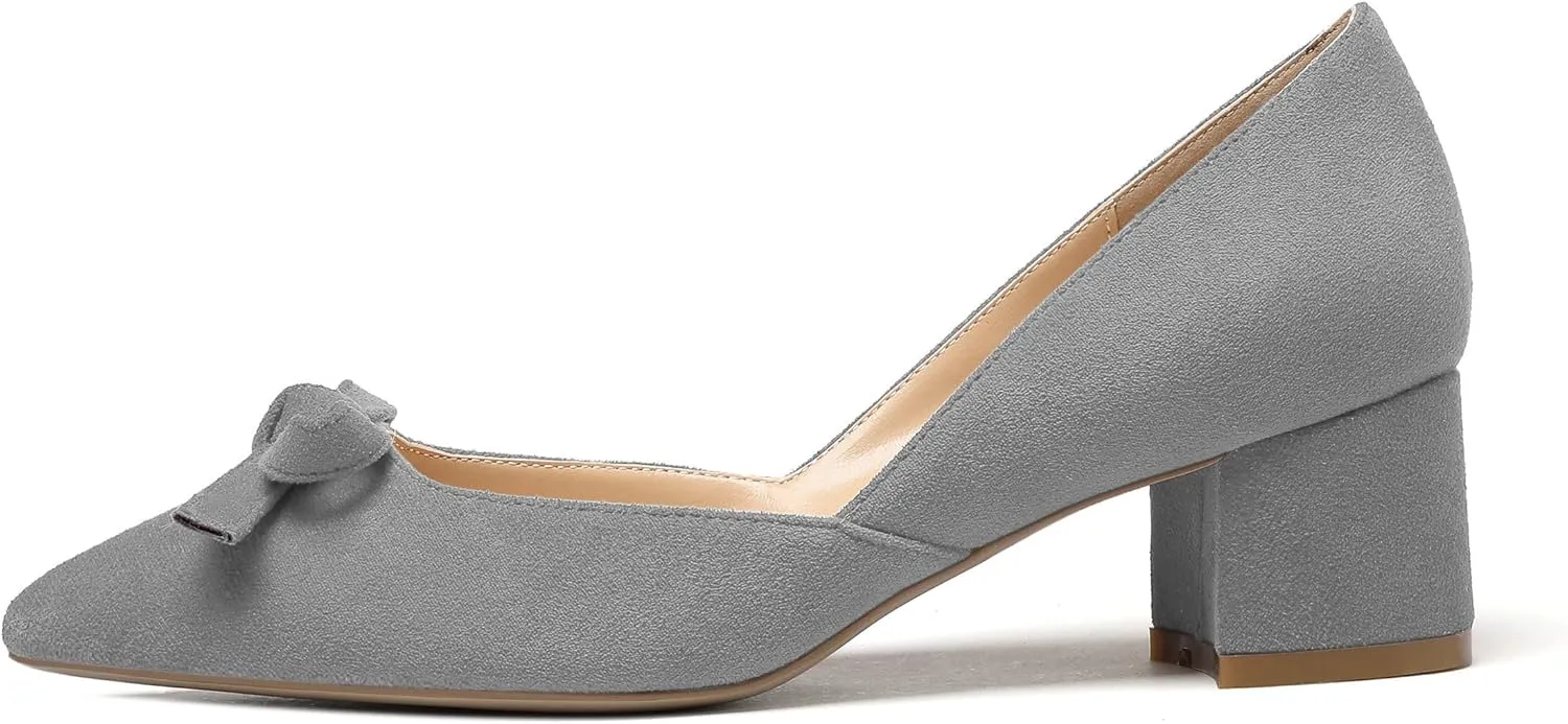 Mettesally Women’s Block Heel Pumps with Bow Knot Pointed Toe D’Orsay Chunky Heel Dress Party Shoes