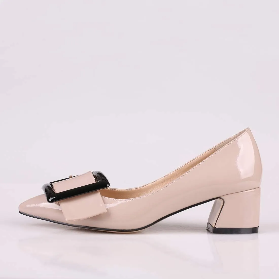 Mettesally Women's Block Heels Chunky Heel Pumps Classic Pointed Toe Slip On Buckle Wedding Office Dress Shoes
