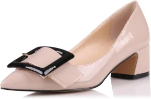 Mettesally Women's Block Heels Chunky Heel Pumps Classic Pointed Toe Slip On Buckle Wedding Office Dress Shoes
