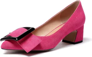 Mettesally Women's Block Heels Chunky Heel Pumps Classic Pointed Toe Slip On Buckle Wedding Office Dress Shoes