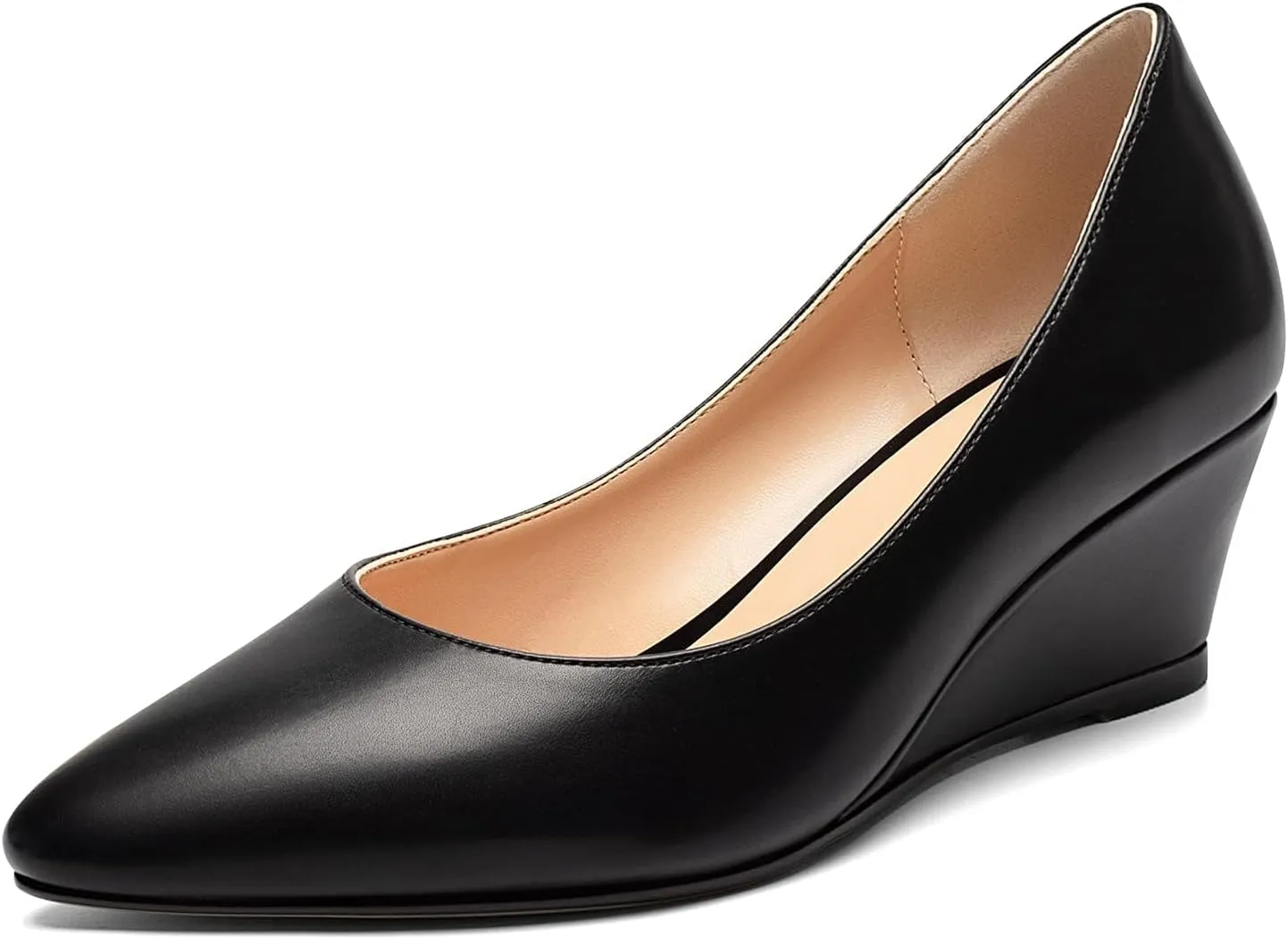 Mettesally Women's Classic Wedge Heel Pumps Pointed Toe Slip On Mid Heels Comfortable Wedding Office Dress Shoes