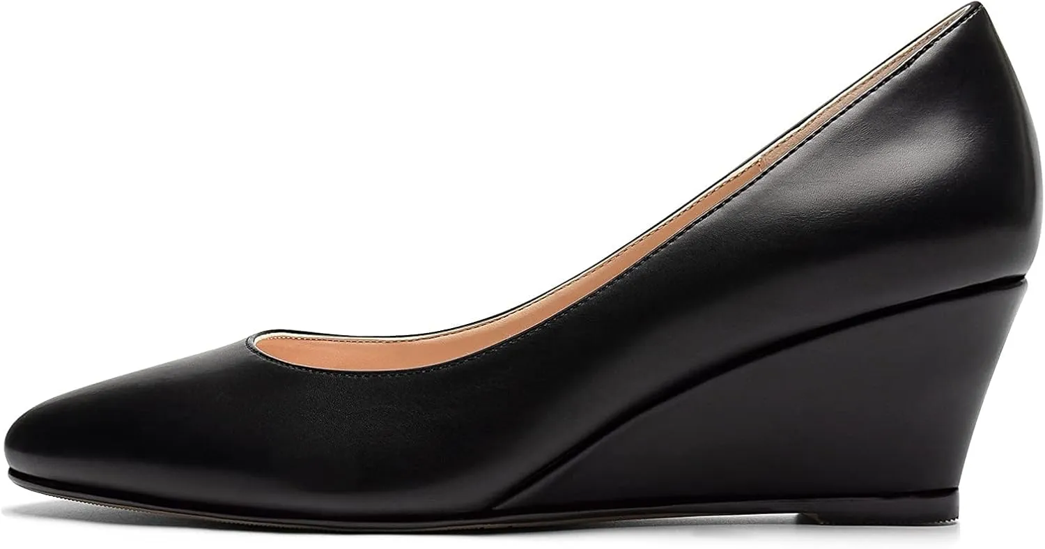 Mettesally Women's Classic Wedge Heel Pumps Pointed Toe Slip On Mid Heels Comfortable Wedding Office Dress Shoes