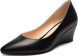 Mettesally Women's Classic Wedge Heel Pumps Pointed Toe Slip On Mid Heels Comfortable Wedding Office Dress Shoes