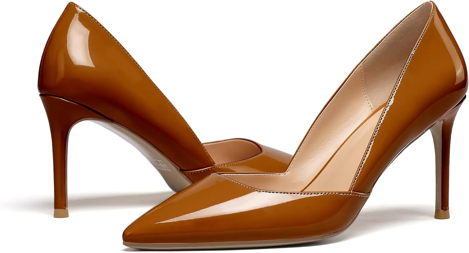 Mettesally Womens Elegant Pointy Toe High Heels Pumps D'Orsay Slip On Stilettos Heeled Party Dress Shoes