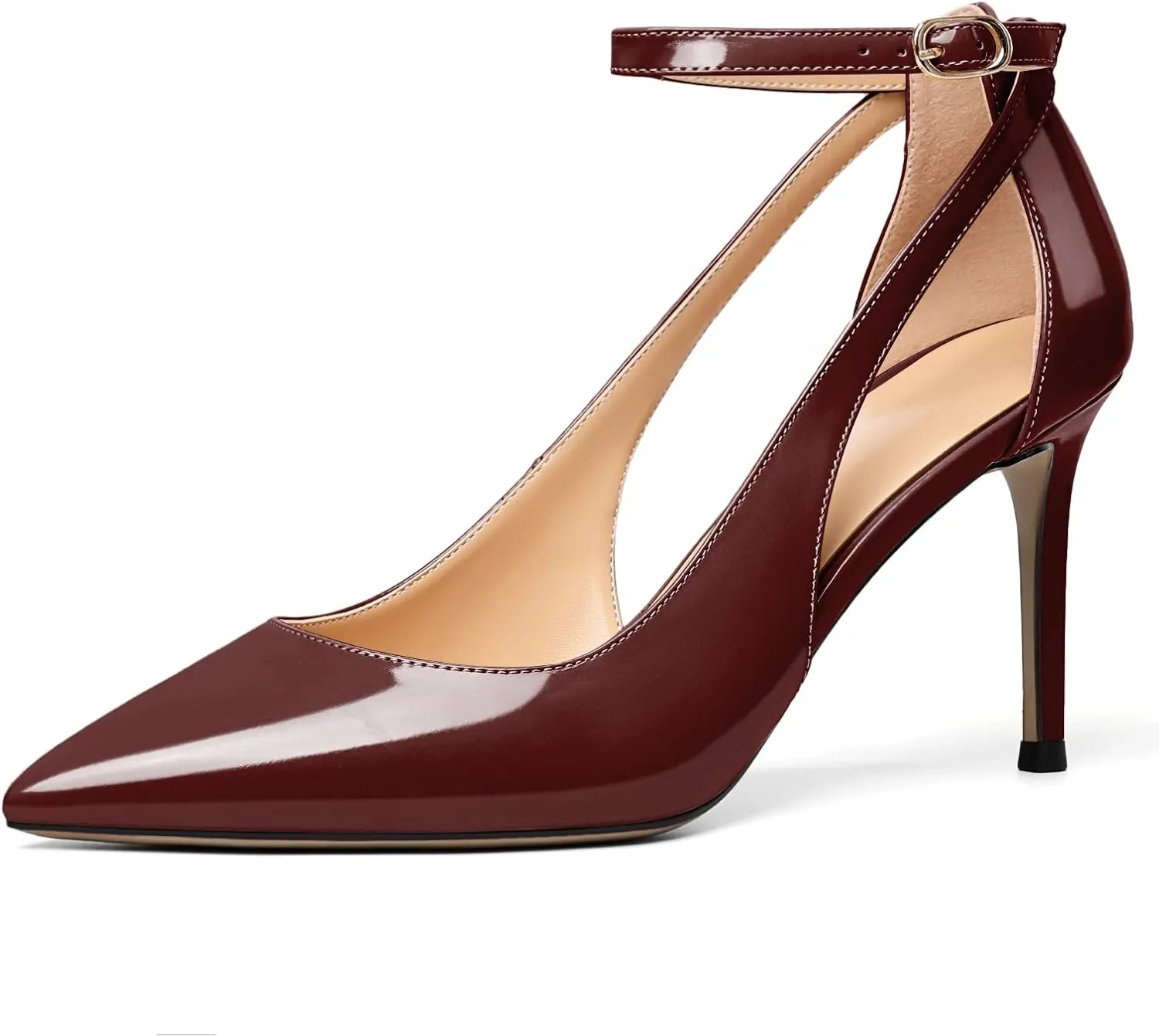 Mettesally Womens High Heels Pointed Toe Ankle Strap Pumps Closed Toe Stiletto Heels Slip On Wedding Party Pump Shoes