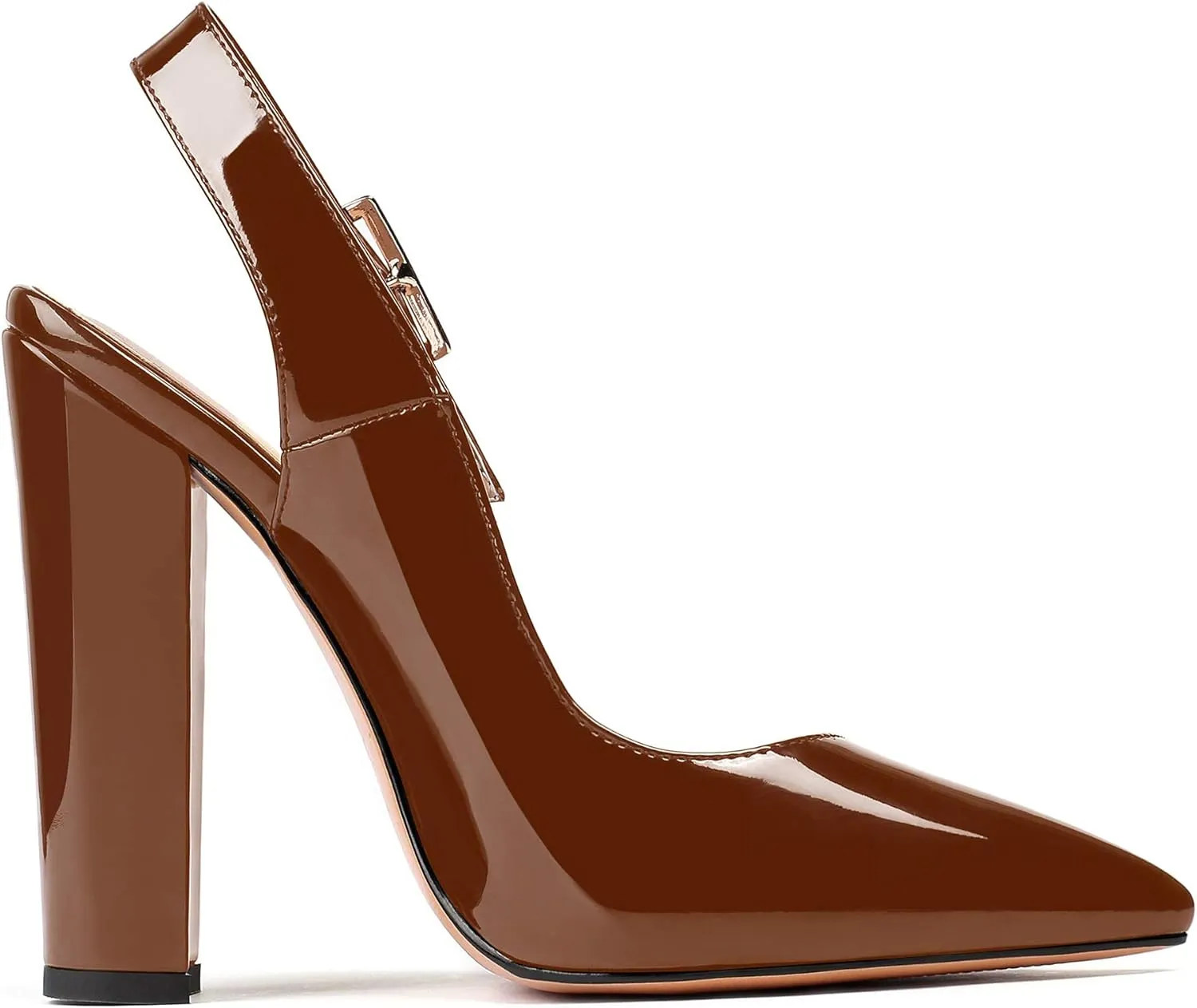 Mettesally Women's Slingback Chunky Block High Heels Pointed Toe Pumps Ankle Strap Party Office Heeled Shoes
