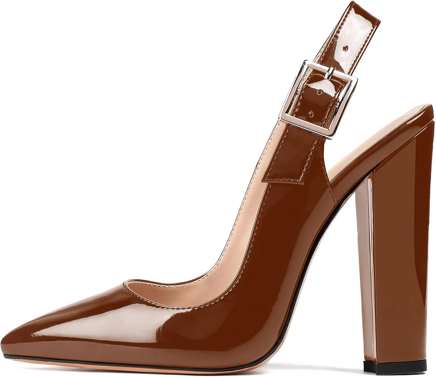 Mettesally Women's Slingback Chunky Block High Heels Pointed Toe Pumps Ankle Strap Party Office Heeled Shoes