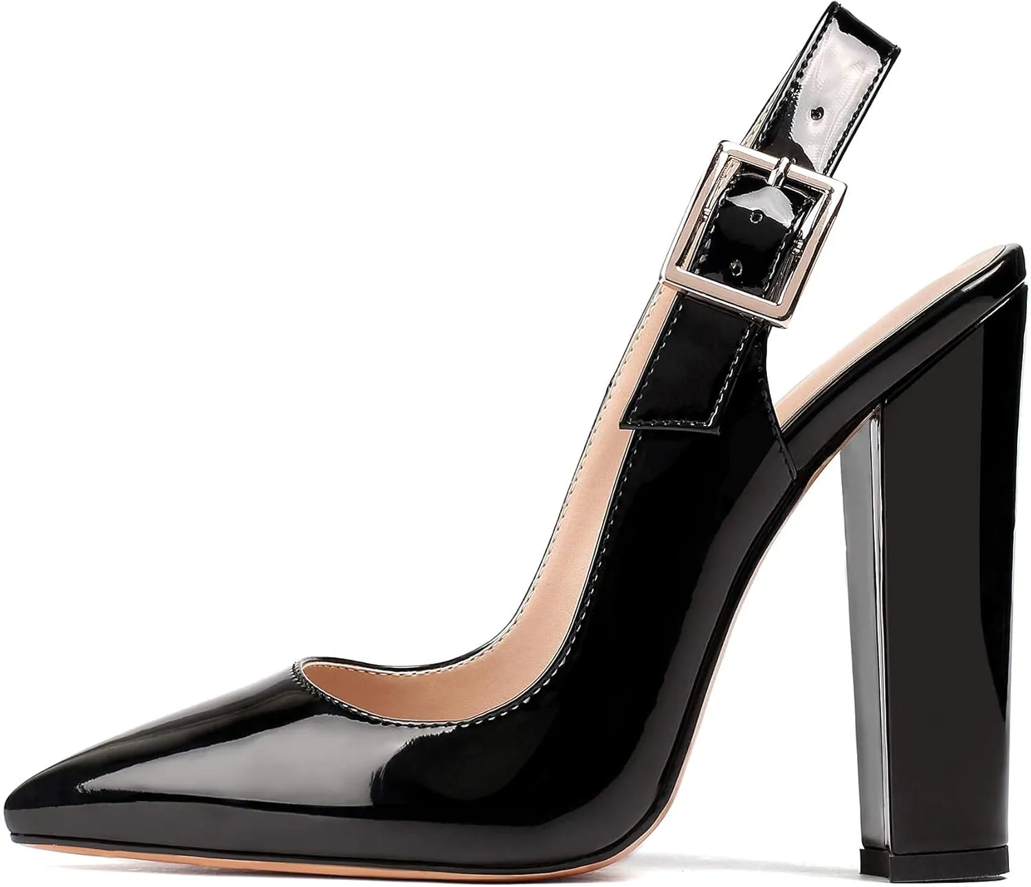 Mettesally Women's Slingback Chunky Block High Heels Pointed Toe Pumps Ankle Strap Party Office Heeled Shoes