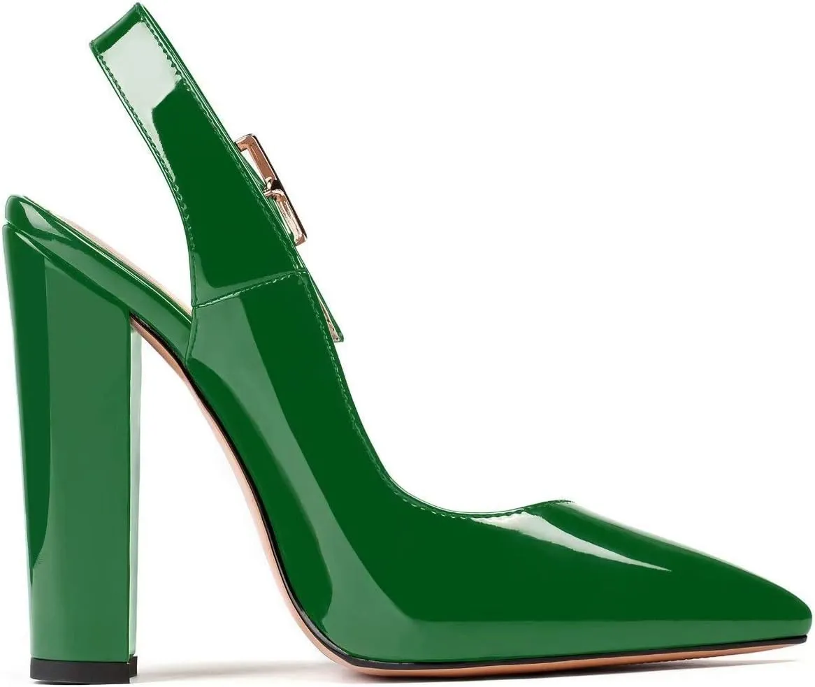 Mettesally Women's Slingback Chunky Block High Heels Pointed Toe Pumps Ankle Strap Party Office Heeled Shoes