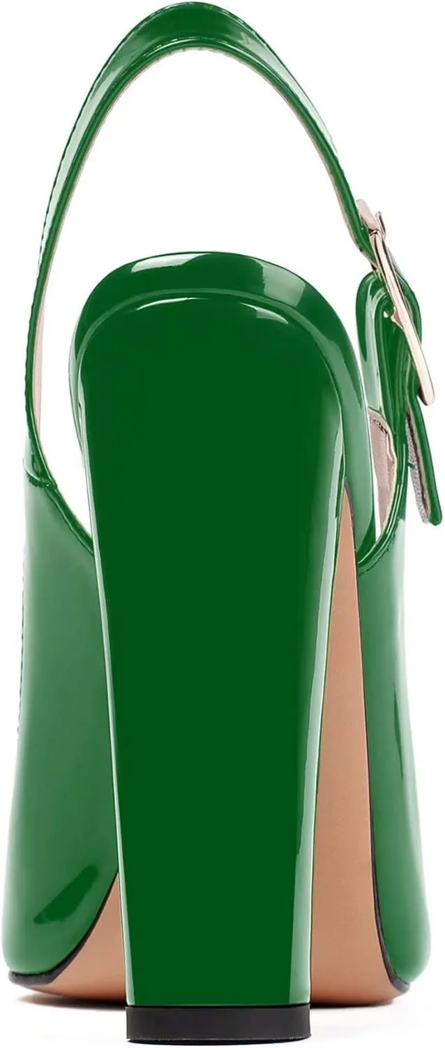 Mettesally Women's Slingback Chunky Block High Heels Pointed Toe Pumps Ankle Strap Party Office Heeled Shoes