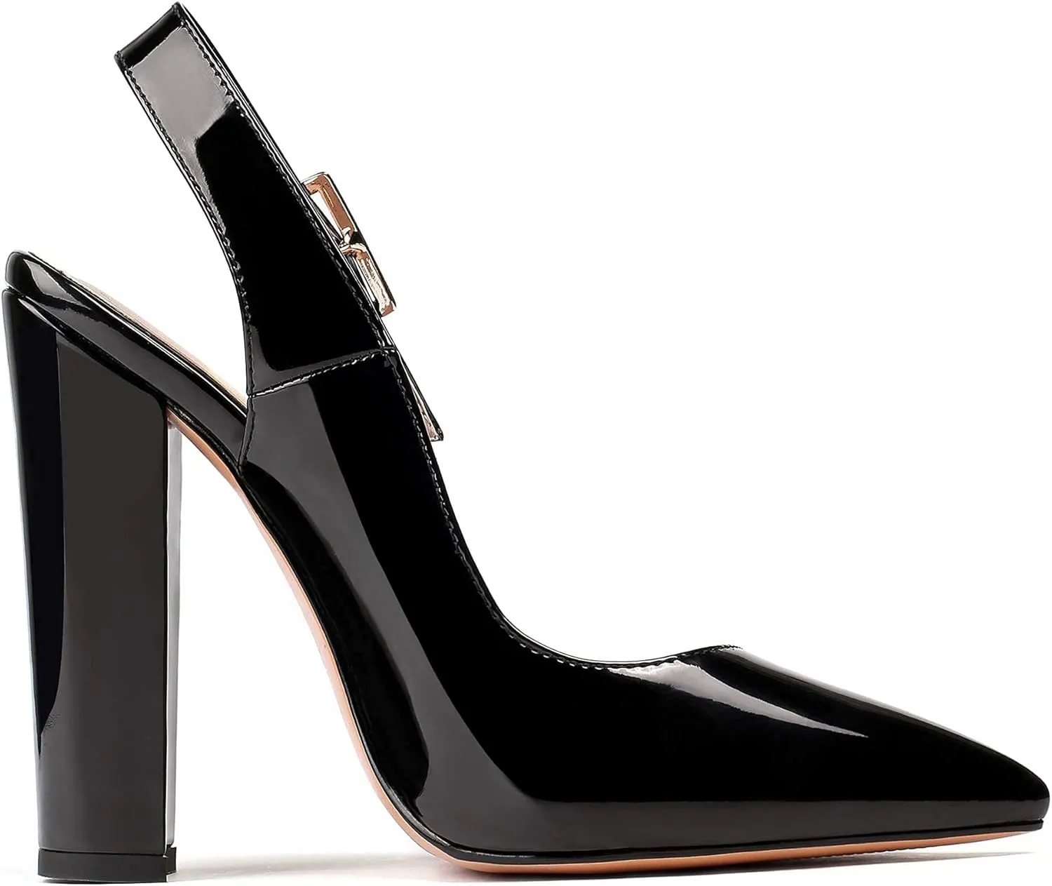 Mettesally Women's Slingback Chunky Block High Heels Pointed Toe Pumps Ankle Strap Party Office Heeled Shoes