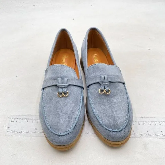 Milooey shoes Steel Blue Round Toe Loafers Comfort Slip On Moccasins Loafer