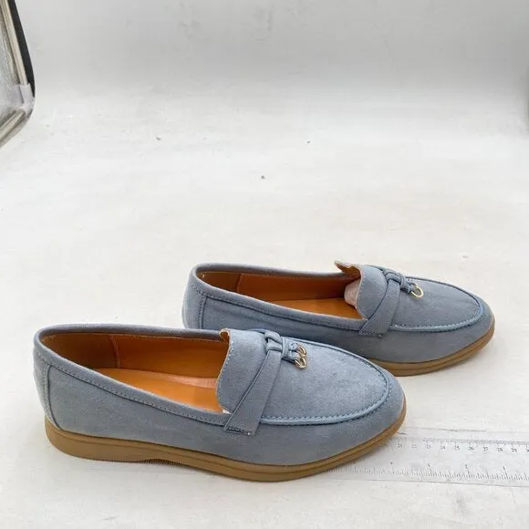 Milooey shoes Steel Blue Round Toe Loafers Comfort Slip On Moccasins Loafer