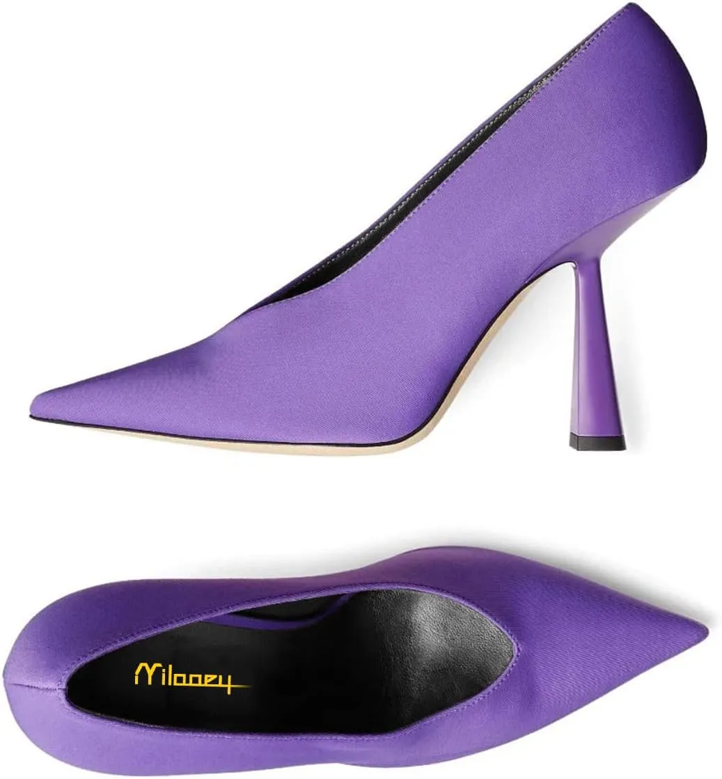 Milooey shoes Women Chic Pointed Toe Slip On Pump Sexy V Cut Stiletto High Heels Party Prom Dress Shoes Size 4-16 Us