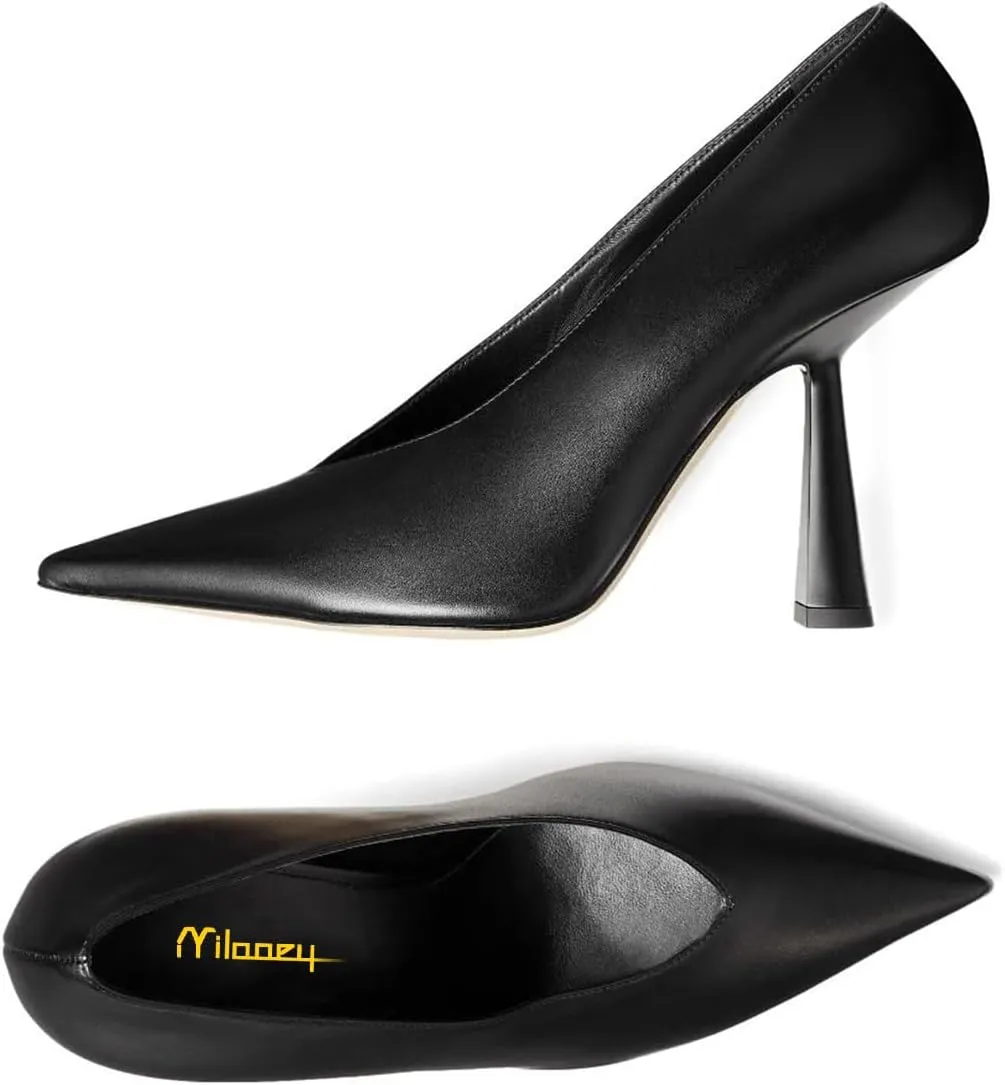Milooey shoes Women Chic Pointed Toe Slip On Pump Sexy V Cut Stiletto High Heels Party Prom Dress Shoes Size 4-16 Us