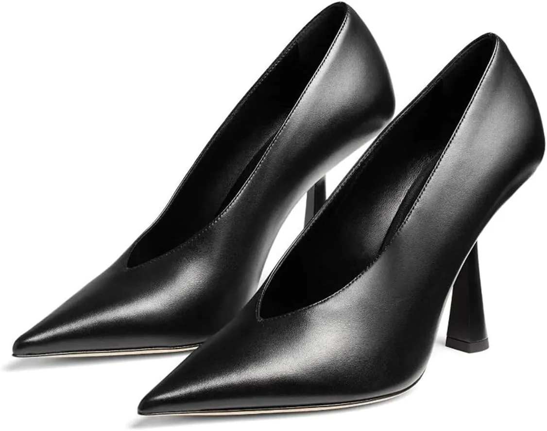 Milooey shoes Women Chic Pointed Toe Slip On Pump Sexy V Cut Stiletto High Heels Party Prom Dress Shoes Size 4-16 Us