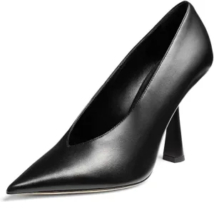 Milooey shoes Women Chic Pointed Toe Slip On Pump Sexy V Cut Stiletto High Heels Party Prom Dress Shoes Size 4-16 Us