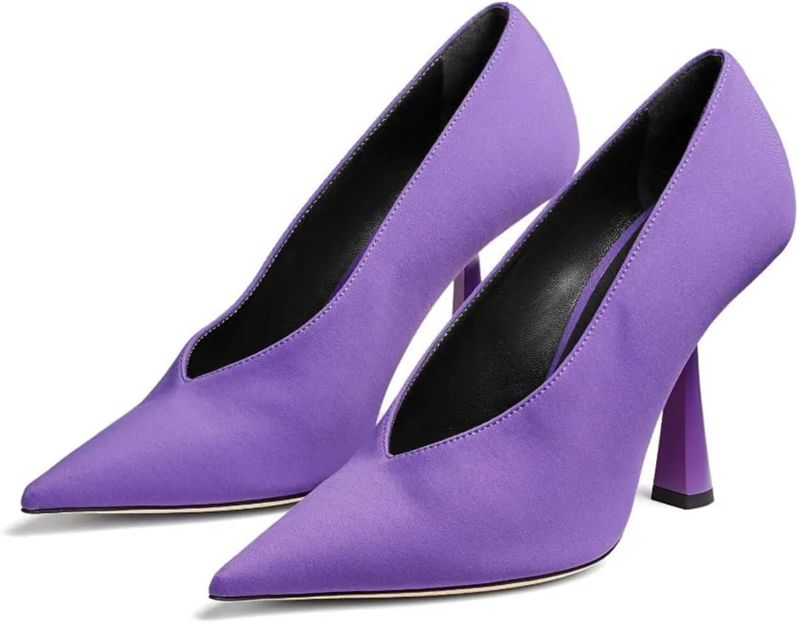 Milooey shoes Women Chic Pointed Toe Slip On Pump Sexy V Cut Stiletto High Heels Party Prom Dress Shoes Size 4-16 Us