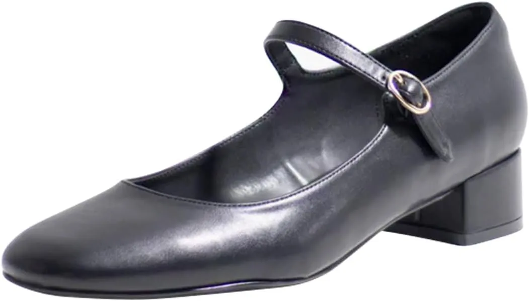miss left Women's Classic Closed Round Toe Mary Jane Pumps Adjustable Strap Block Low Heel Cute Casual Shoes Size 4-16 US