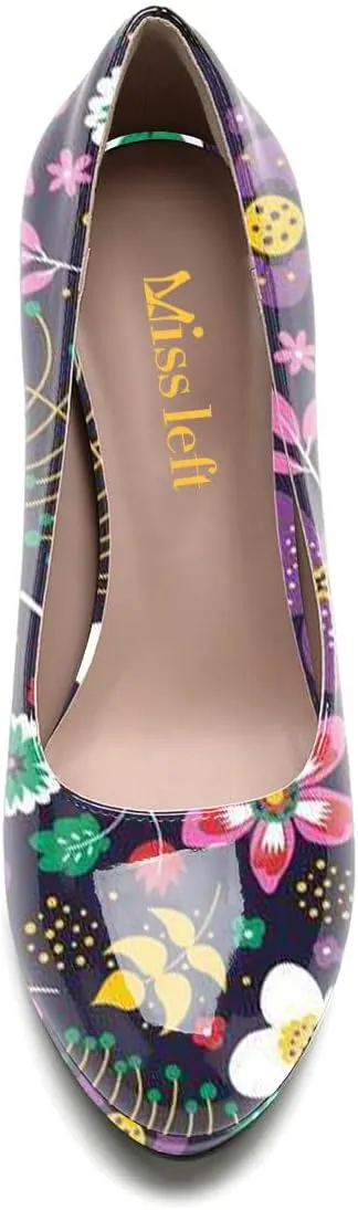 miss left Women's Low Platform Chunky High Heels Slip On Closed Round Toe Pump Elegant Party Work Dressy Shoes Size 4-16 US