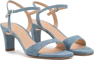 MOOMMO Women Block Mid Heel Sandals Classic Single Band Ankle Buckle Strap Sandals Suede Leather Round Open Toe 3 Inch Mid Chunky Heel Party Summer Wedding Office Dress Pump Shoes Size 4-13 M US