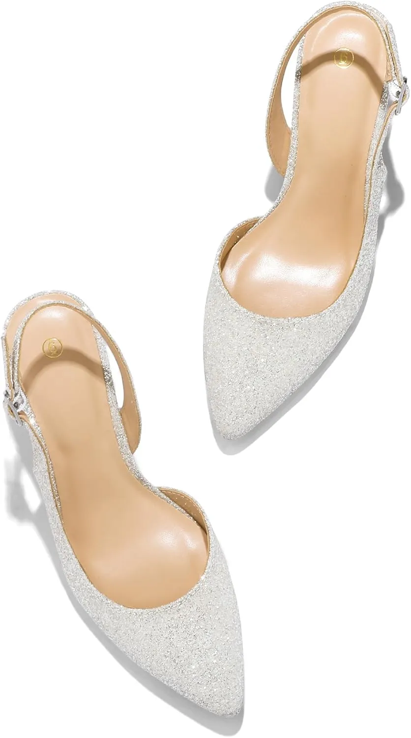 mysoft Women's Pumps Slingback Kitten Heels Pointed Toe Sexy Wedding Party Dress Pump Shoes