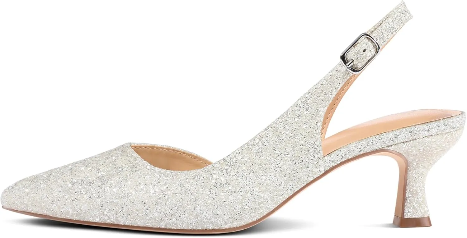 mysoft Women's Pumps Slingback Kitten Heels Pointed Toe Sexy Wedding Party Dress Pump Shoes