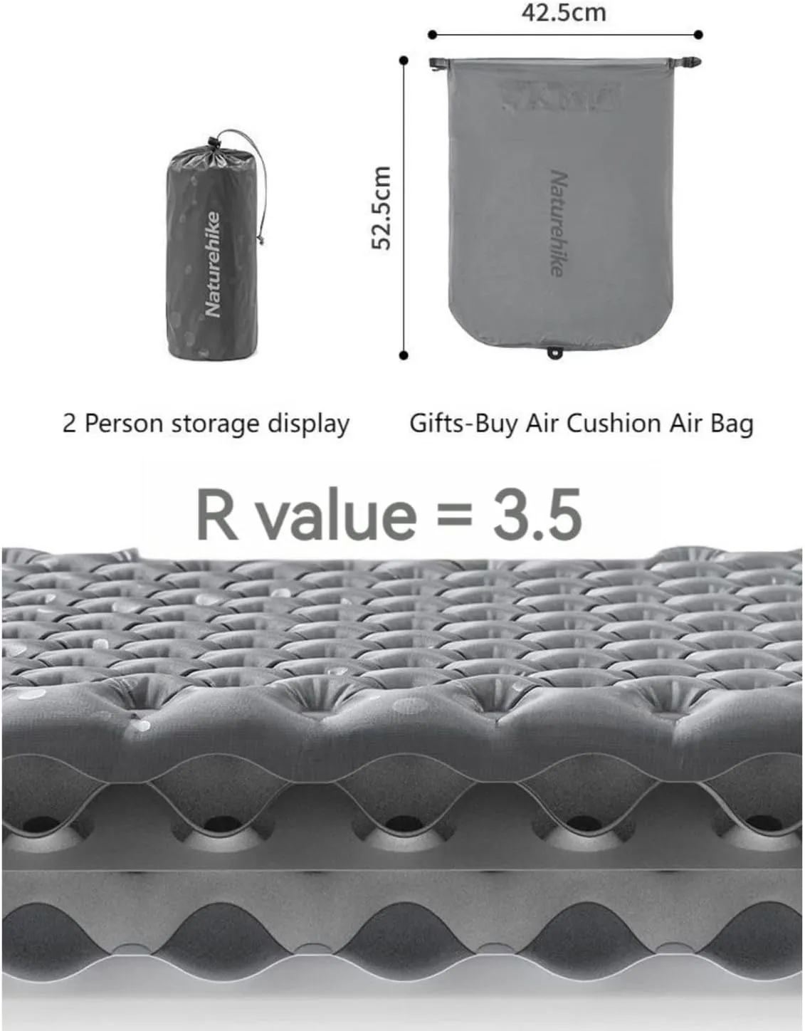 Naturehike Camping Mattress R-Value 5.8/3.5 Camp Bed Adults Camp Cot Folding Beds Sleeping Mat Pad Single Adults Foldable 0.88LB/500G Light Hiking[SGS Certified] (R3.5/Black/Mummy/168*58*7CM)