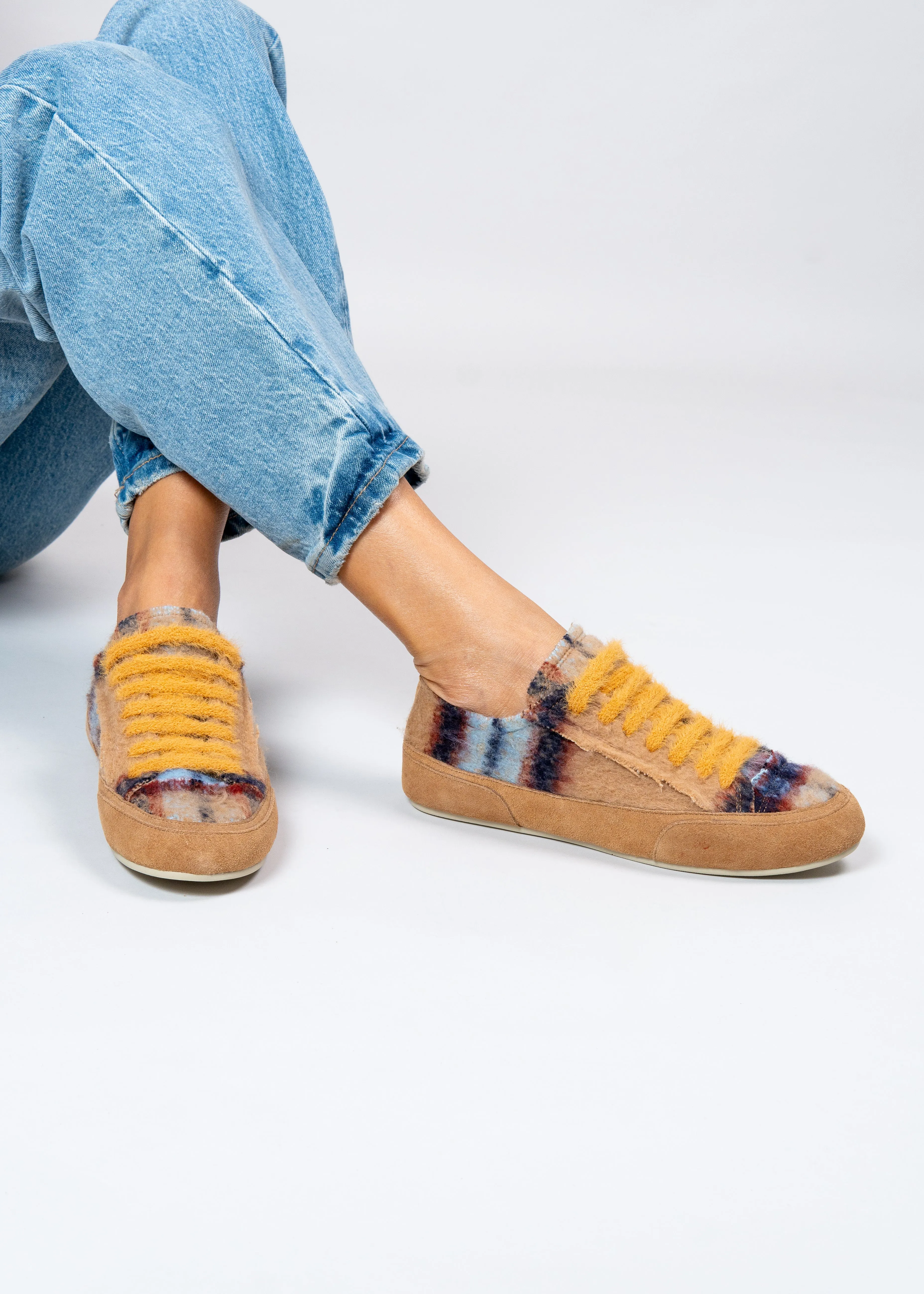 NAXSOS - SNEAKER CAMEL BLU IN LANA TARTAN