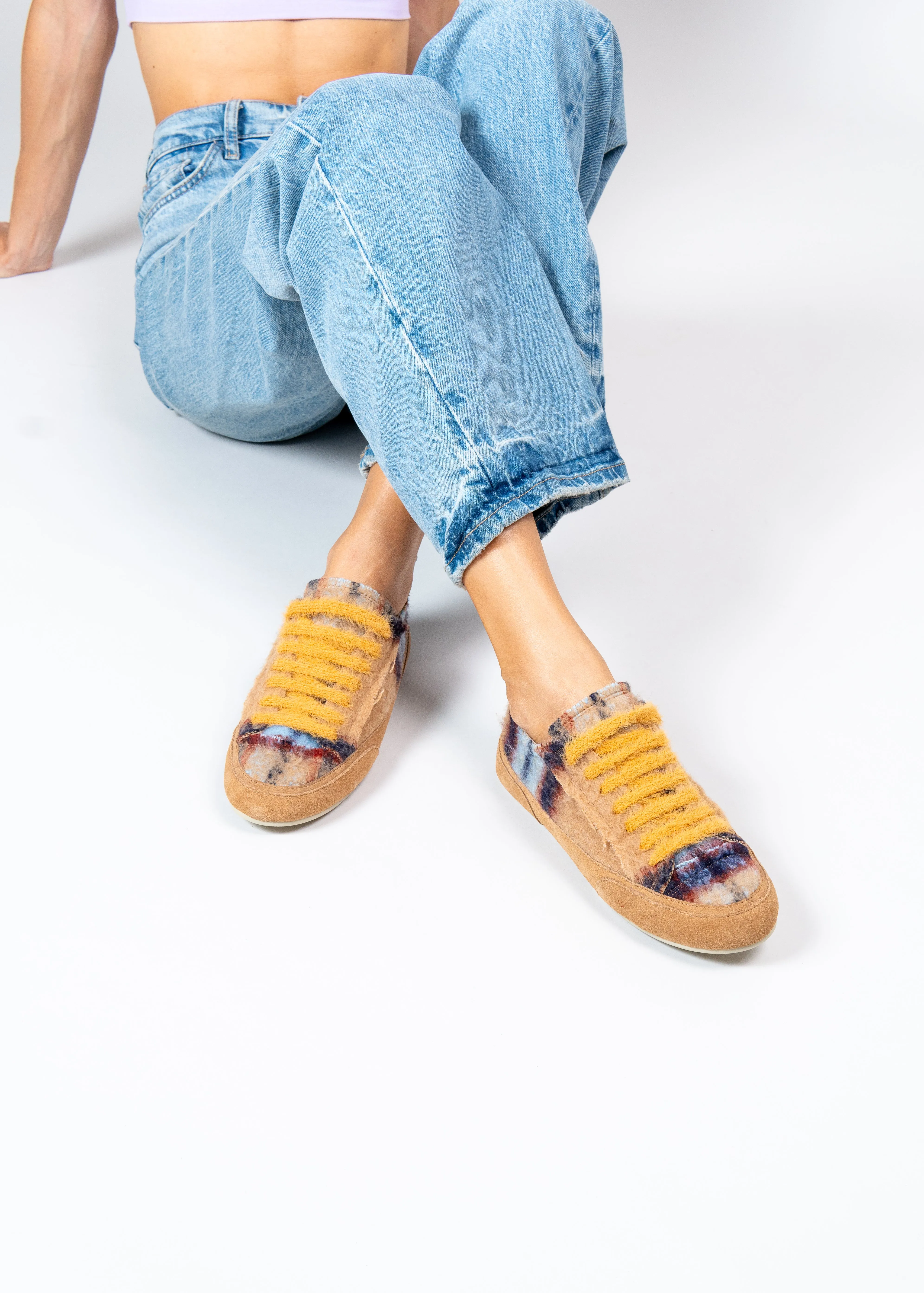 NAXSOS - SNEAKER CAMEL BLU IN LANA TARTAN