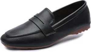 Odema Must-Have Women's Loafer Flat Square Toe Plain Penny Loafers Comfort Slip on Shoes