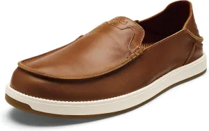 OLUKAI Kakaha Nia Men's Leather Sneakers, Supple Full-Grain Leather Shoes, Drop-in Heel & All Weather Rubber Soles