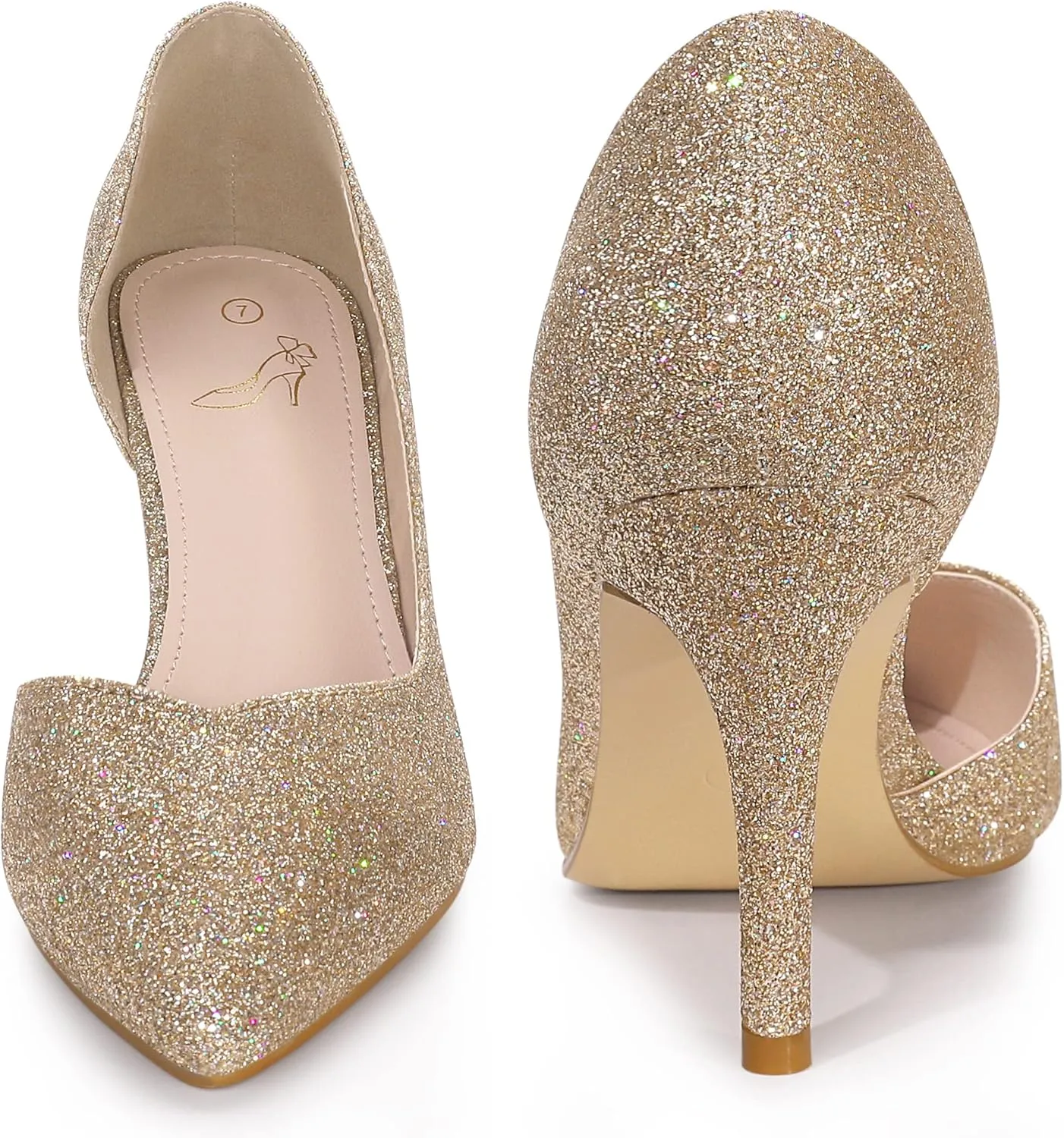 Perphy Glitter Pump Pointed Toe Slip-on Stiletto Heels Pumps for Women