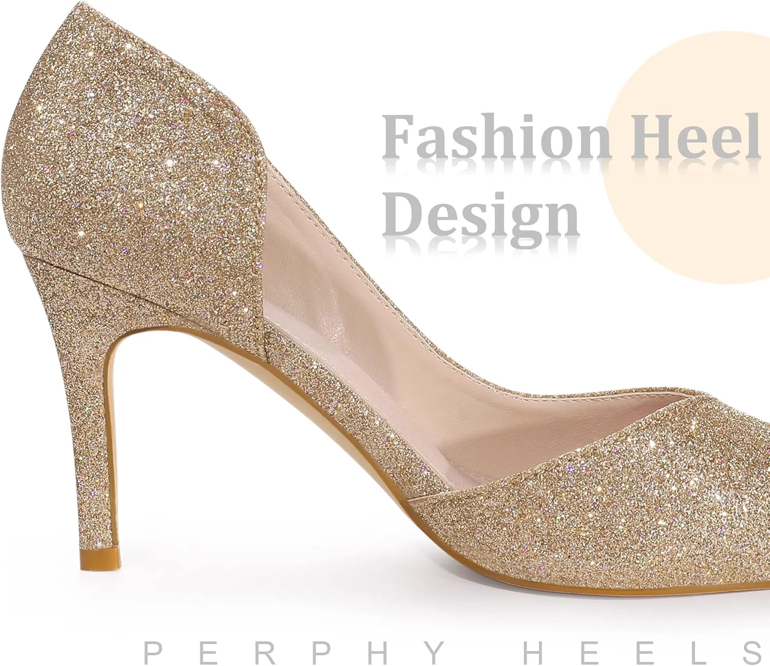 Perphy Glitter Pump Pointed Toe Slip-on Stiletto Heels Pumps for Women