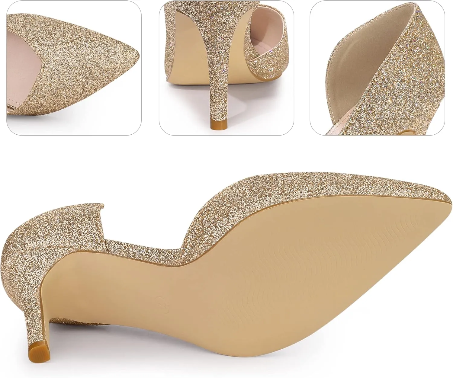 Perphy Glitter Pump Pointed Toe Slip-on Stiletto Heels Pumps for Women