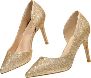 Perphy Glitter Pump Pointed Toe Slip-on Stiletto Heels Pumps for Women